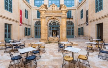 Real Estate and Architecture Photo. Yard at  MUZA in Valletta Malta. Cafe, Restaurant
